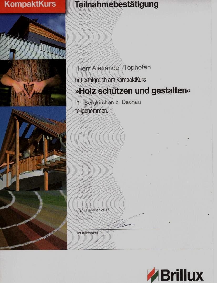 Zertifikat Maler Holz