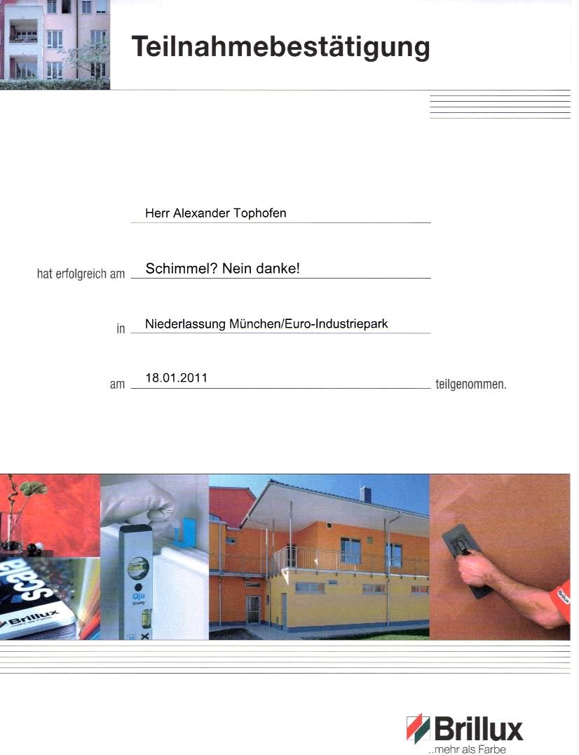 Zertifikat Schimmelpilzbeseitigung